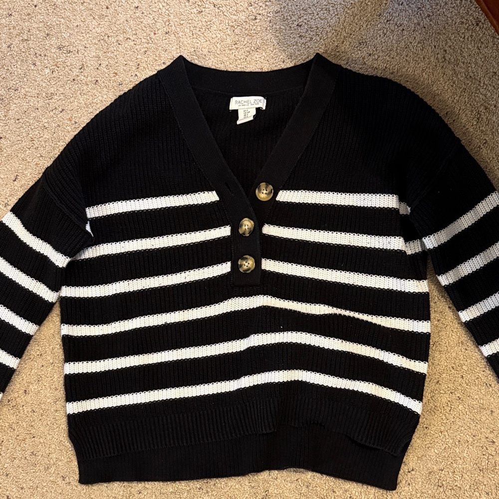 Rachel Zoe Black and White V-Neck Sweater